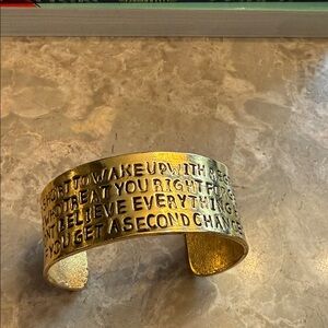 NWOT Alisa Michelle gold tone cuff bracelet. Life is too short